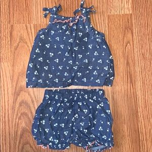 EUC Newborn Denim / Cherry Print Two-Piece Set
